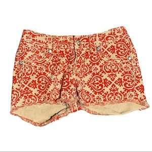 Miss Me Woman's Denim Cargo Paisley Printed Red & White Shorts Size 25